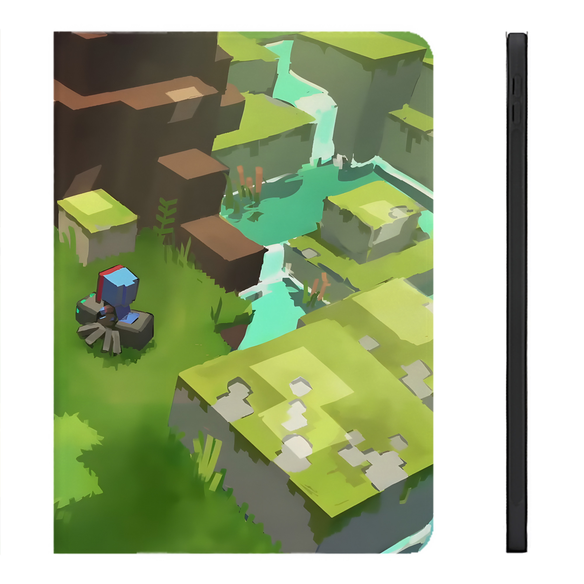 （画像用） マインクラフト ブロックの世界 Minecraft MC Block world IPadケース ペンホルダー付き ブックスタイルデザイン